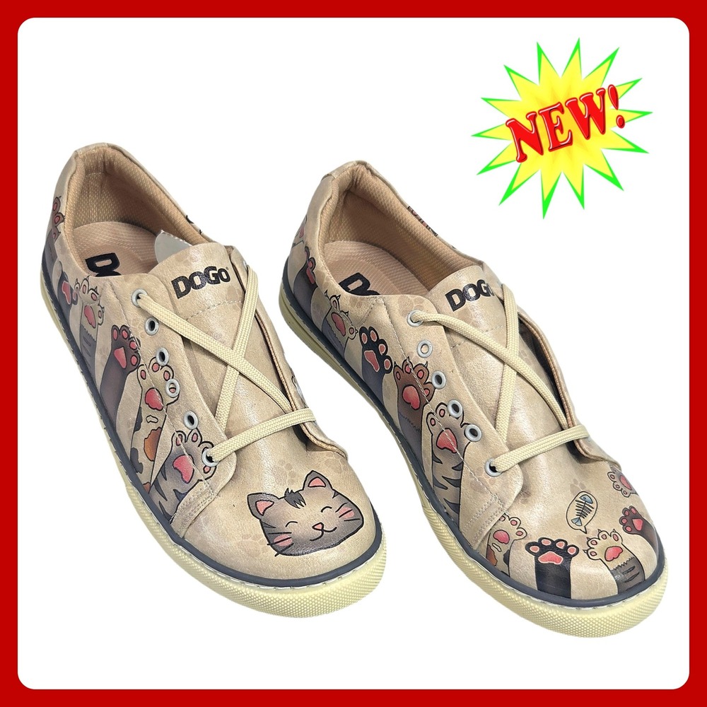 DOGO Cat Paw Print Sneakers Women US 9.5 EU‎ 41 Tan Vegan Leather Low Top